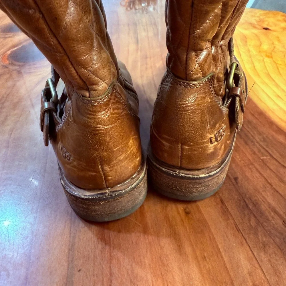 Ugg Conor Fawn Women's Boots 7.5 Leather Brown Boho 1001887 Zip Quilted